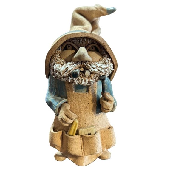 Vtg Studio Pottery Scottish Highland Gnome Carpenter Figurine Signed B Bach 1981 - Picture 1 of 6